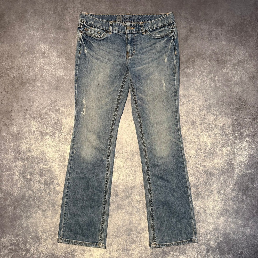 Y2K Mossimo Boot Cut Premium Denim Jeans Womens 8R Blue Distressed Stretch Fit 3